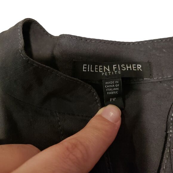 Eileen Fisher Long Sleeve Shirt Gray Blouse Button Down Up Lagenlook Linen Petit - Picture 5 of 8
